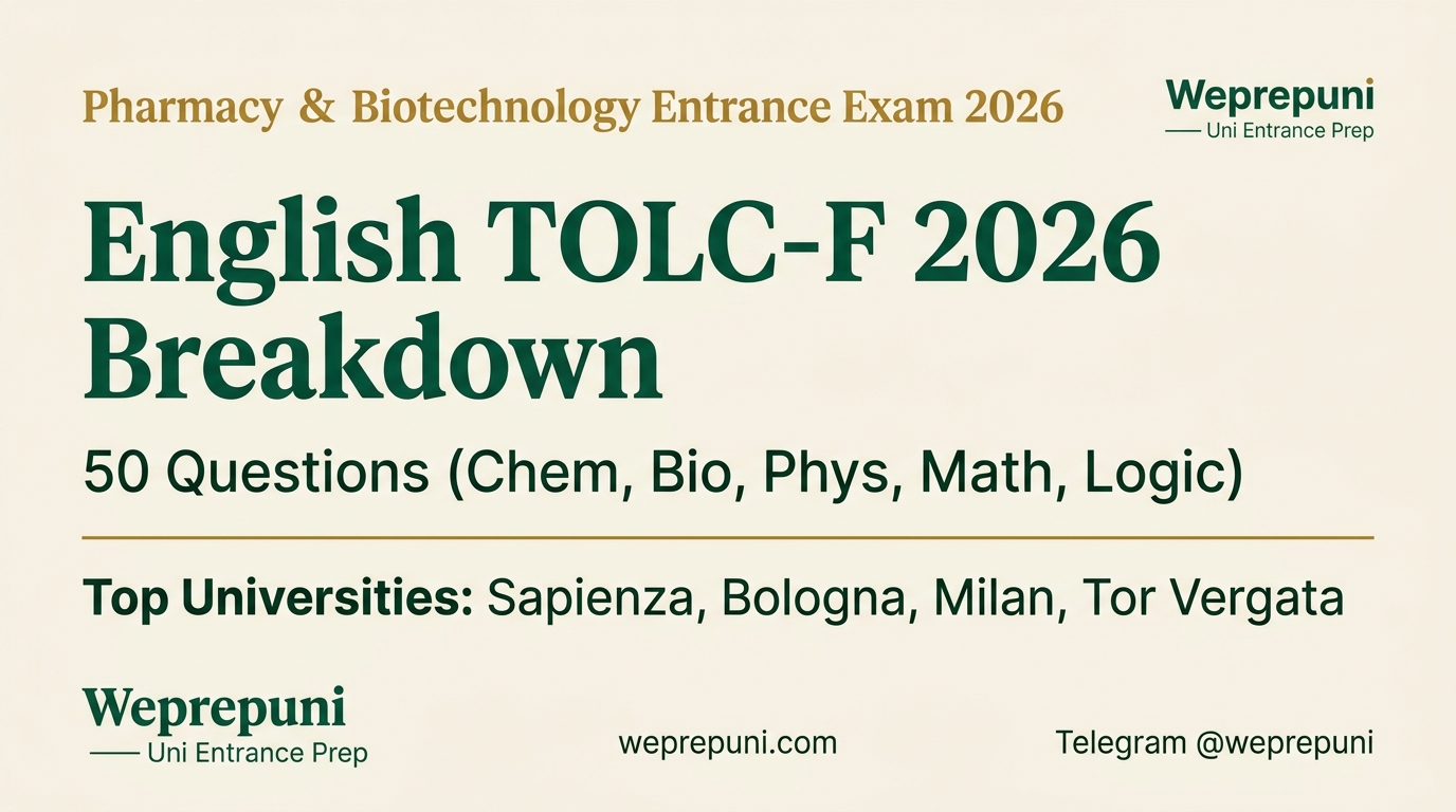 English TOLC-F 2026 Decree & University Seat Quota Infographic
